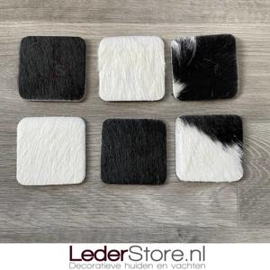 Koeienhuid onderzetters zwart wit 10x10cm