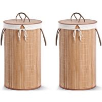 2x Luxe ronde bruine wasmanden van bamboe hout 35 x 60 cm