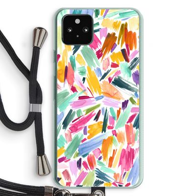 Watercolor Brushstrokes: Pixel 5a 5G Transparant Hoesje met koord