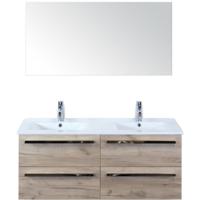 Seville Badmeubelset 120 cm - 4 Laden Craft Oak - Wastafel Enjoy Dubbel met Spiegel