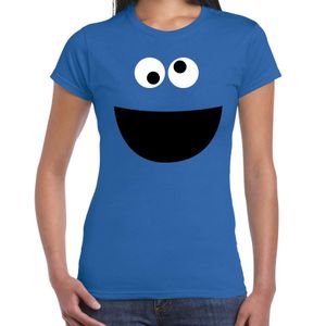 Verkleed / carnaval t-shirt blauw cartoon knuffel monster voor dames - Verkleed / kostuum shirts