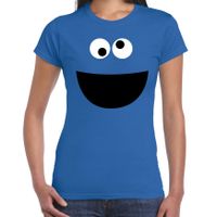 Verkleed / carnaval t-shirt blauw cartoon knuffel monster voor dames - Verkleed / kostuum shirts