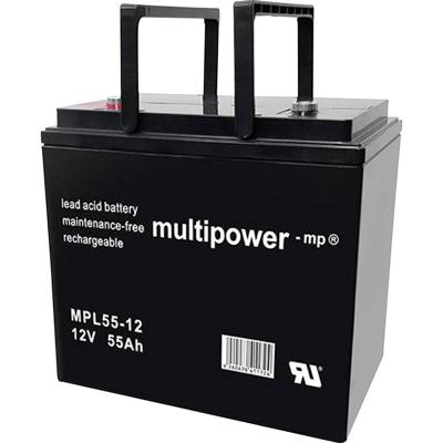 multipower MPL55-12I Loodaccu 12 V 55 Ah Loodvlies (AGM) (b x h x d) 226 x 214 x 135 mm M6-schroefaansluiting Onderhoudsvrij, Geringe zelfontlading