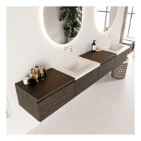 Mondiaz Bukla 240cm badmeubel met module 60 links dark brown 4 lades met wastafel dubbel zonder kraangat kleur talc