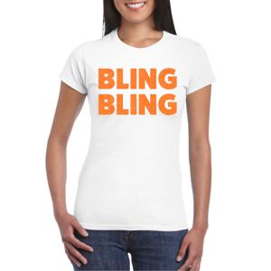 Verkleed T-shirt voor dames - bling - wit - oranje glitter - glitter and glamour - carnaval