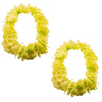 Set van 6x stuks hawaii kransen bloemen slingers neon geel