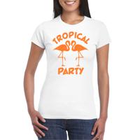 Tropical party T-shirt voor dames - met glitters - wit/oranje - carnaval/themafeest - thumbnail