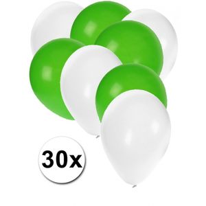 Witte en groene ballonnen 30 stuks   -