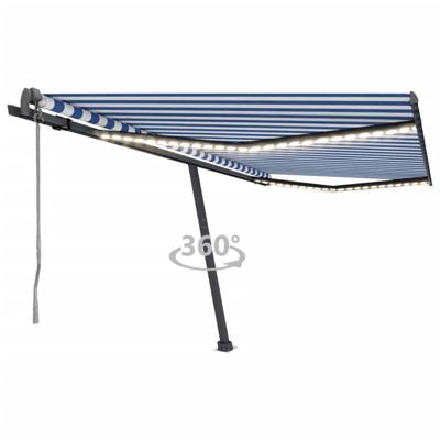 Luifel automatisch met LED en windsensor 450x300 cm blauw wit