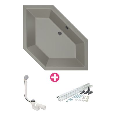 Hoekbad Xenz Society 145 | Inbouw | 145x145 cm | Incl.Badafvoer | Met overloop | Acryl | Cement mat