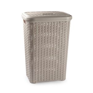 Wasmand rotan met deksel van 60 liter 35 x 43 x 62 cm taupe