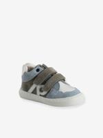 Leren sneakers met klittenband grijsblauw