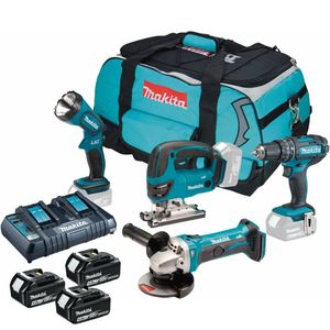 Makita DLX4051PM1 - DHP482 klopboormachine + DJV180 decoupeerzaag + DGA452 Haakse slijper | 3x 18v 4.0Ah Li-ion