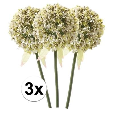 Kunstbloem - 3x - Sierui / Allium - wit/groen - 70 cm - kunststof decoratie