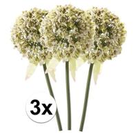 Kunstbloem - 3x - Sierui / Allium - wit/groen - 70 cm - kunststof decoratie