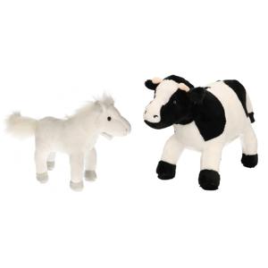 Pluche knuffel boerderijdieren set Koe en Paard van 20 cm