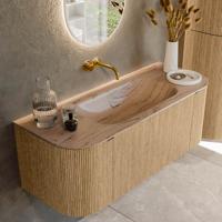 Badmeubel Mondiaz Kurve-Dlux | 120 cm | Meubelkleur Oak | Wastafelkleur Arena | Solid surface | Wasbak midden spoelbak | Zonder kraangat(en)