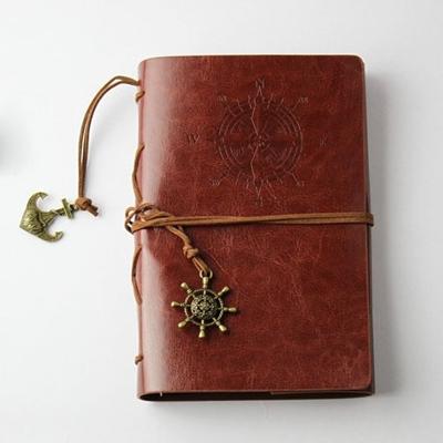 2 PC'S spiraal notebook dagboek Kladblok Vintage piraat ankers PU lederen briefpapier gift reiziger Journal papierformaat: S (bruin)