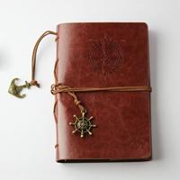 2 PC'S spiraal notebook dagboek Kladblok Vintage piraat ankers PU lederen briefpapier gift reiziger Journal papierformaat: S (bruin)