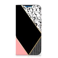 iPhone 14 Pro Stand Case Zwart Roze Vormen - thumbnail