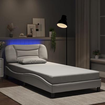 Bedframe met LED-verlichting kunstleer wit 100x200 cm