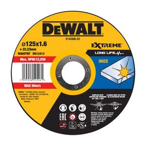 DeWalt Accessoires Extreme 2X Doorslijpschijf INOX 125 x 1.6 x 22,2mm - DT43906-QZ