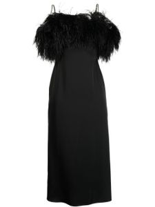 David Koma robe bordée de plumes à fini satiné - Noir