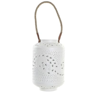 Metalen kaarsenhouder / lantaarn met touw wit 31 cm