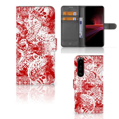 Telefoonhoesje met Naam Sony Xperia 1 III Angel Skull Rood | Portemonnee hoesje