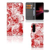 Telefoonhoesje met Naam Sony Xperia 1 III Angel Skull Rood | Portemonnee hoesje