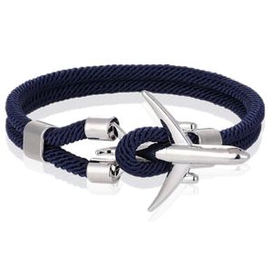 Heren Armband Paracord Vliegtuig Anker Zilverkleurig Blauw
