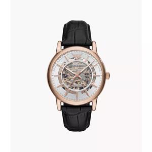 Emporio Armani automatisch zwart lederen Herenhorloge- zwart AR60007