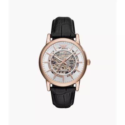 Emporio Armani automatisch zwart lederen Herenhorloge- zwart AR60007