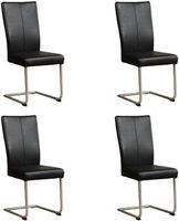 Set van 4 Zwarte leren industriële eetkamerstoelen Dry - poot rond rvs - Toledo Leer Nero (zwart leer)