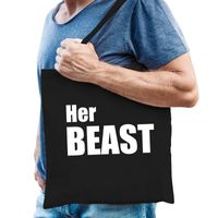 Katoenen tas / shopper zwart her beast witte letters heren