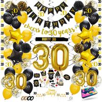 Fissaly® 30 Jaar Verjaardag Decoratie Versiering - Ballonnen – Jubileum Man & Vrouw - Zwart en Goud - thumbnail