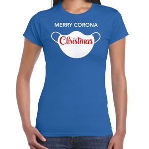 Merry corona Christmas fout Kerstshirt / outfit blauw voor dames