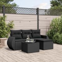 5-delige Loungeset met kussens poly rattan zwart