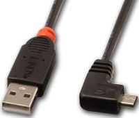 Lindy 2m, USB 2.0 A/Micro USB B, 90°, M/M USB-kabel USB A Micro-USB B Zwart