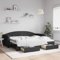Slaapbank met onderschuifbed en lades 90x200 cm stof zwart