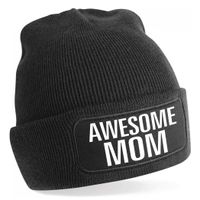 Muts awesome mom / geweldige moeder zwart voor dames - Winter cadeau mama/ moeder Muts awesome mom / geweldige moeder zwart voor dames - Winter cadeau mama/ moeder