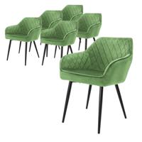 ML-Design set van 6 eetkamerstoelen met armleuning en rugleuning, groen, keukenstoel met fluwelen bekleding, - thumbnail