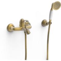 Badkraan Tres Clasic | Opbouw | Mengkraan | Incl.Handdoucheset | 2-weg | hoh 15 cm | 1-hendel | Vintage | Messing mat