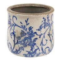 Clayre & Eef Bloempot Ø 17x16 cm Blauw Wit Keramiek Rond Bloemen