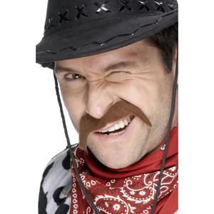 Smiffys Cowboy verkleed plaksnor - bruin - Nepsnorren/plaksnorren - Wilde Westen - Carnaval