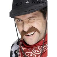 Smiffys Cowboy verkleed plaksnor - bruin - Nepsnorren/plaksnorren - Wilde Westen - Carnaval