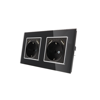 Nero Deluxe Glas dubbele stopcontact met 4x USB combinatie compleet