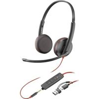 HP Poly Blackwire C3225 Over Ear headset Computer Kabel Stereo Zwart Headset, Volumeregeling, Microfoon uitschakelbaar (mute)