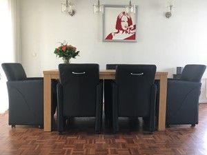 Set van 6 leren eetkamerfauteuils - met armleuning en wieltjes - zwart leer - Echt leer, Modern, ontdek de vele Leersoorten en Kleuren bij ShopX