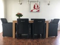 Set van 6 leren eetkamerfauteuils - met armleuning en wieltjes - zwart leer - Echt leer, Modern, ontdek de vele Leersoorten en Kleuren bij ShopX